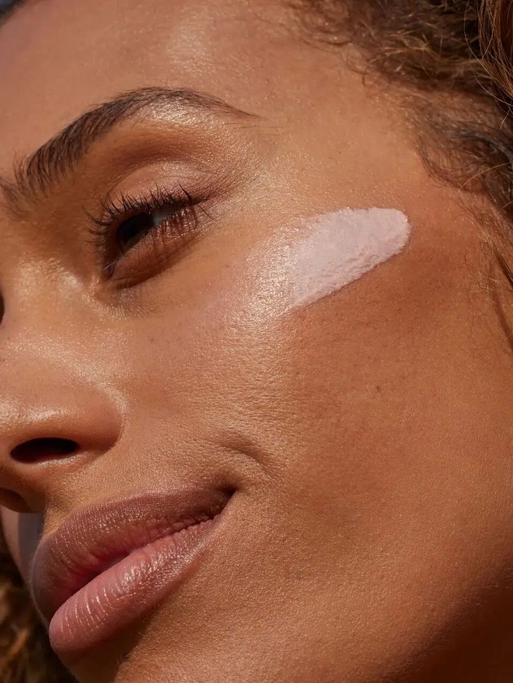 Skincare applied to the cheek